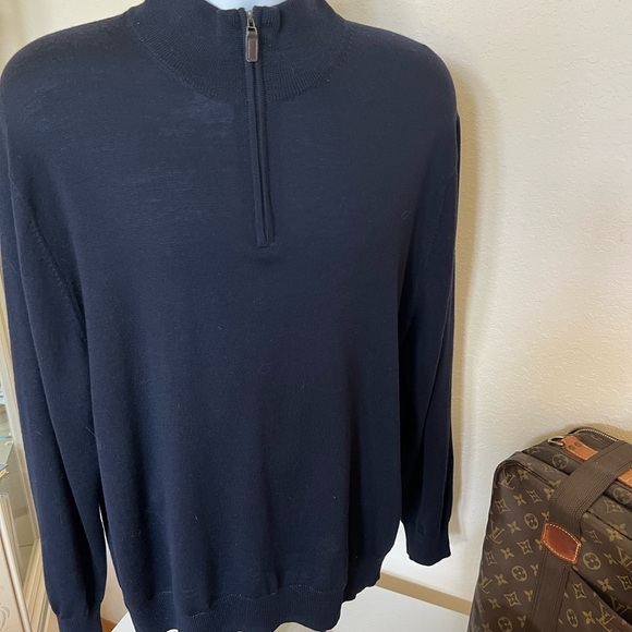NWOT Jos. A. Bank Navy Quarter Zip 100% Italian Merino Wool Sz XL - Picture 2 of 6
